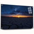 Acrylic glass artwork depicting a vibrant desert landscape in side view, showcasing intricate details and vivid colors, elegantly pinned for display.