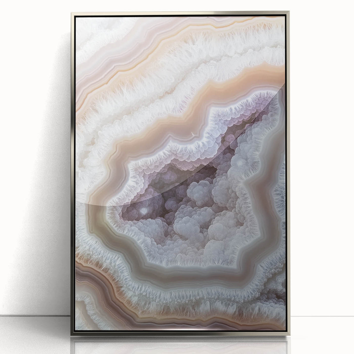 Mid-century modernist art featuring close-up nature elements in silver frame, ideal for nursery wall decor.