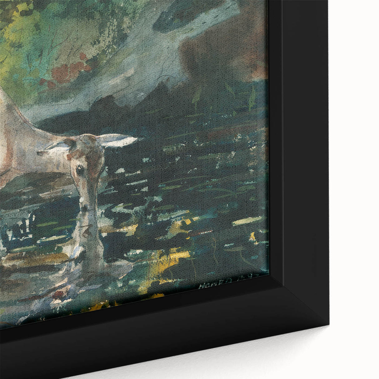 Serene Realism Nature Scene | Deer Drinking by Winslow Homer Art Print