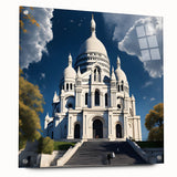 Acrylic glass print of a large abstract depiction of Paris, featuring pastel shades, ideal for dining room art.