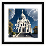 Extra large abstract art print of a colorful Paris scene in a black frame, ideal for living room decor.