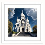 Textured art print of an abstract Paris skyline in muted gray tones, framed with a white mat, ideal for bedroom decor.