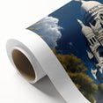 Art Deco style poster of Paris skyline in pastel hues on rolled canvas, ideal for nursery wall art.