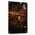 Large abstract wall art depicting fall colors on acrylic glass, ideal for bedroom or dining room decor.
