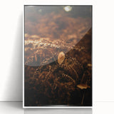Art deco poster of autumn trees in vibrant orange and red hues, framed in white acrylic, ideal for nursery wall decor.