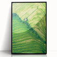 Large abstract wall art featuring spring-themed colors in mid-century modernist style, framed in black acrylic.