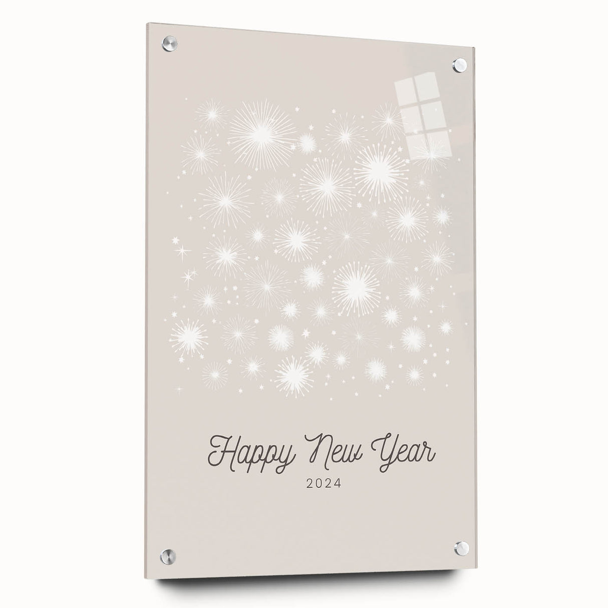 Large abstract wall art of winter scene on acrylic glass, featuring subdued blue and white tones.
