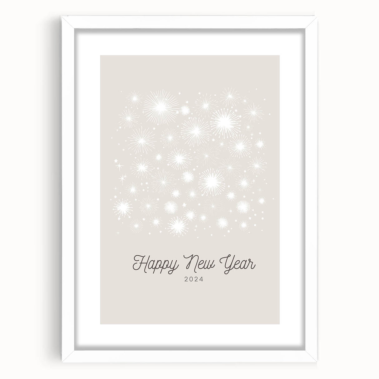 Abstract art print depicting winter season in muted blue and white tones, framed with a white mat.