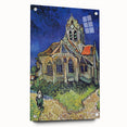Large abstract wall art on acrylic glass depicting a swirling blue and yellow pattern.