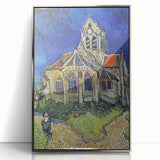 Large art print of Van Gogh's painting in silver frame, featuring vibrant blue and yellow tones.