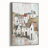 Framed canvas art showcasing a modern abstract architectural design in silver tones, featuring geometric shapes and clean lines, ideal for contemporary home decor.