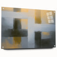 Abstract geometric acrylic glass artwork in vibrant colors, showcased from a side view, highlighting its pins for secure mounting. Perfect for modern decor.