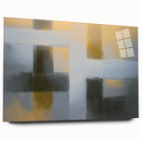 Abstract geometric acrylic glass art piece showcasing vibrant blue and green hues, displayed in a side view without pins, perfect for modern decor.