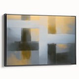 Framed abstract geometric canvas art in black, showcasing modern design elements. Ideal for contemporary decor, adding a stylish touch to any room.