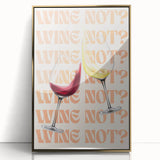 Large art print of mid-century modernist food and drinks on acrylic, framed in gold, featuring pastel shades.