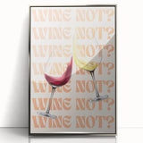 Mid-century modernist art featuring abstract food and drink motifs in muted colors on a silver-framed acrylic print.