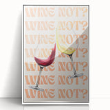 Art deco poster featuring stylized food and drink motifs in bold black and gold tones, framed in white acrylic.