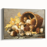 Landscape art painting of colorful fruits on a black background, framed in silver, ideal for kitchen wall art.