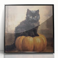 Spooky Wall Art - Black Cat & Pumpkin Vintage Halloween Print