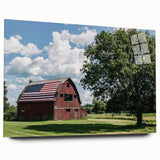 Acrylic glass side view of a landscape barn design, featuring vibrant colors and intricate details, ideal for home decor or art enthusiasts. Perfect for enhancing rustic interiors.