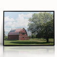 Landscape barn art design featuring a black-framed acrylic print, showcasing rustic charm with vibrant colors and intricate details, ideal for home decor.