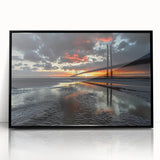 Framed acrylic artwork depicting a serene landscape bridge scene, featuring a black frame and vibrant colors, ideal for modern home decor and art enthusiasts.