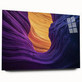Acrylic glass artwork showcasing a stunning landscape of canyons in vibrant colors, viewed from the side without pins, perfect for modern home decor.