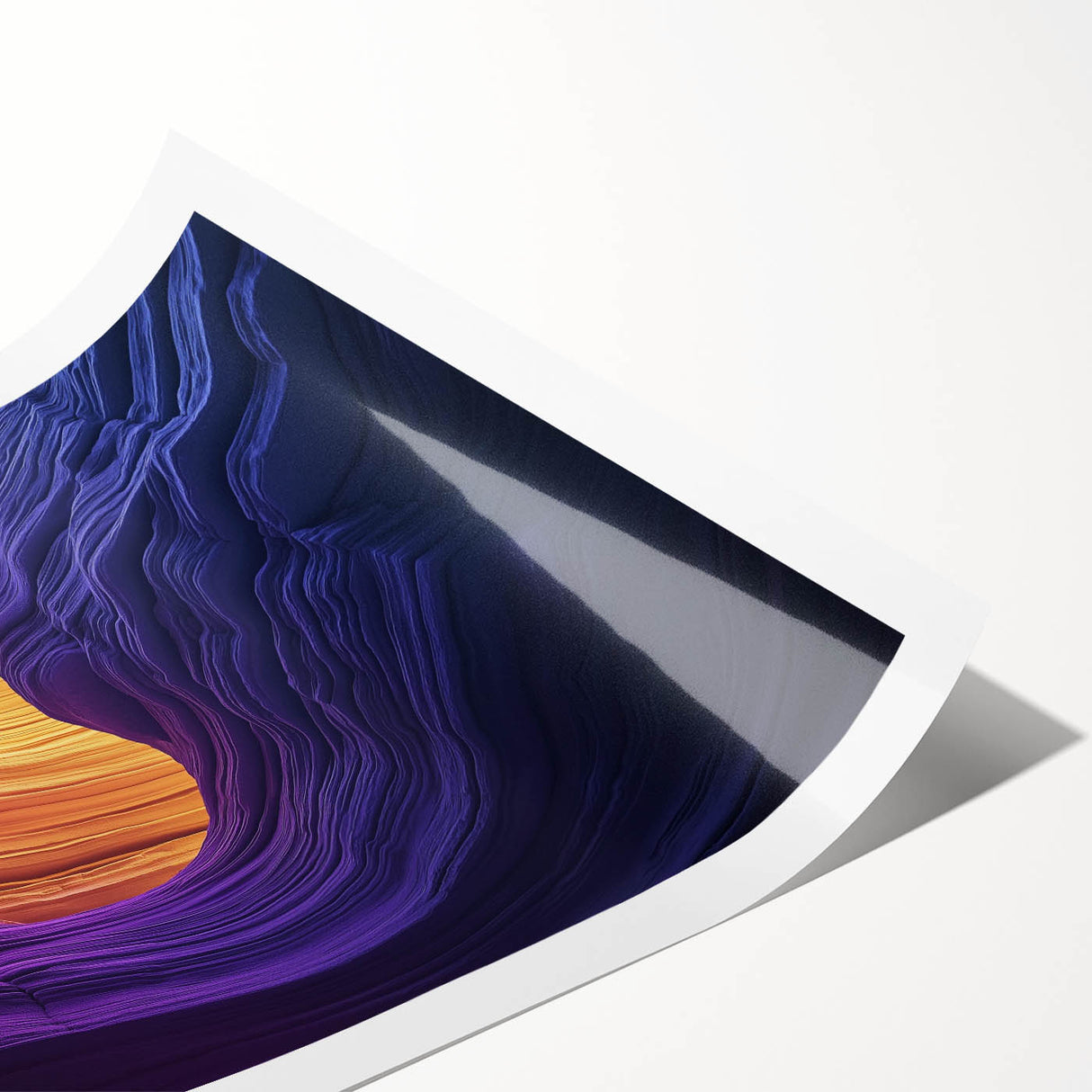 Stunning landscape print of colorful canyons, showcasing vibrant reds and oranges with layered rock formations, rolled and ready for display in a protective tube.
