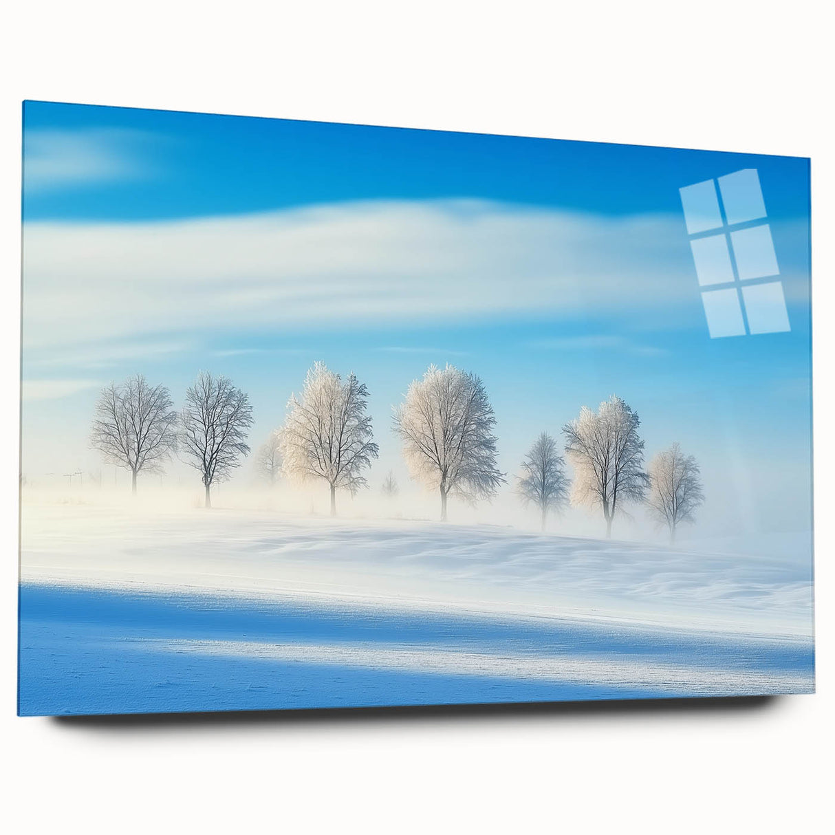 Acrylic landscape artwork depicting a serene countryside scene, showcasing vibrant green fields and a clear blue sky, presented in a side view without pins, perfect for home decor.