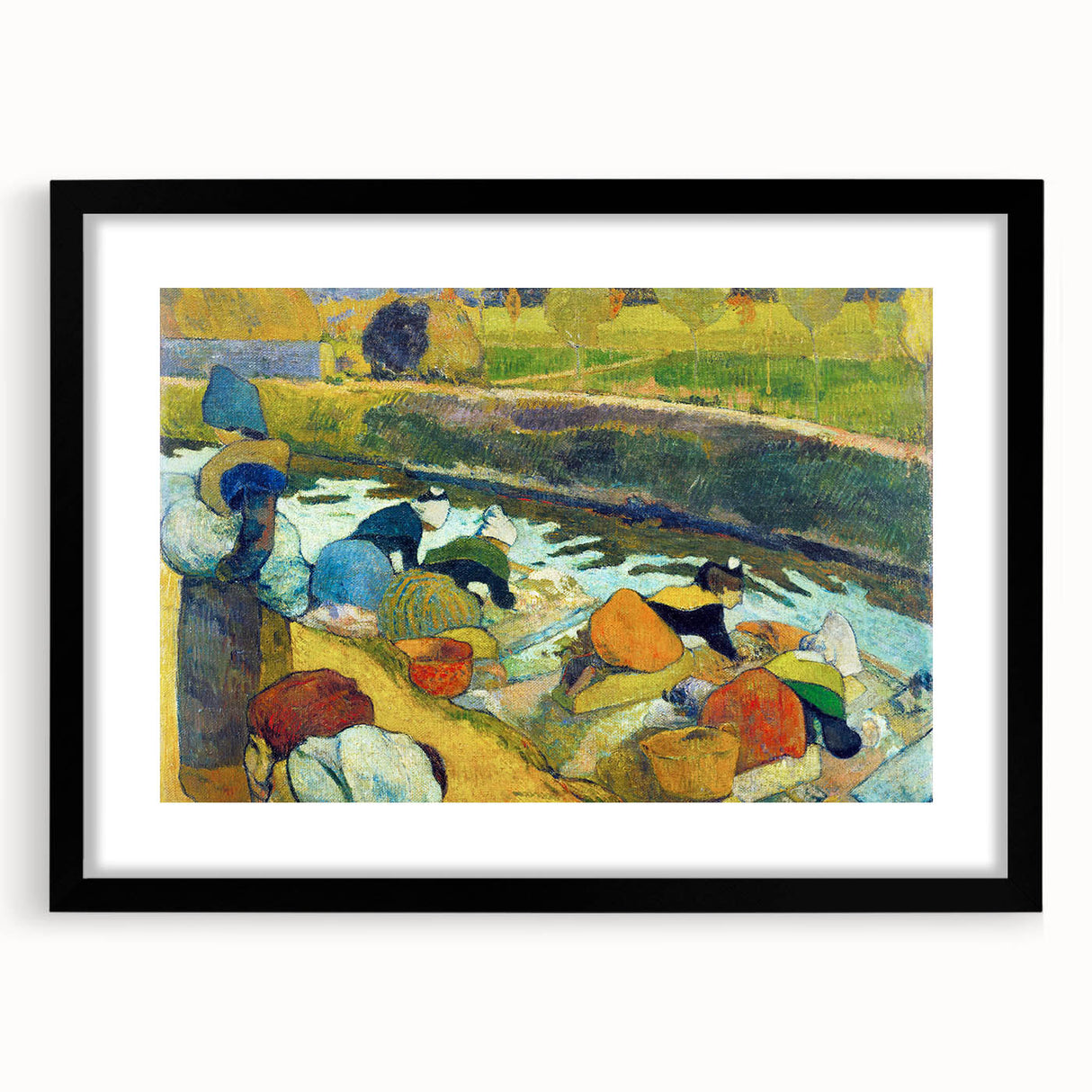 Modern Wall Art: Contemporary Washerwomen Scene in Rustic Pastels