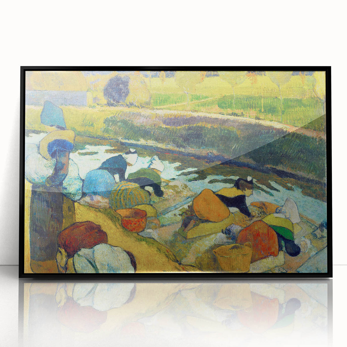 Modern Wall Art: Contemporary Washerwomen Scene in Rustic Pastels