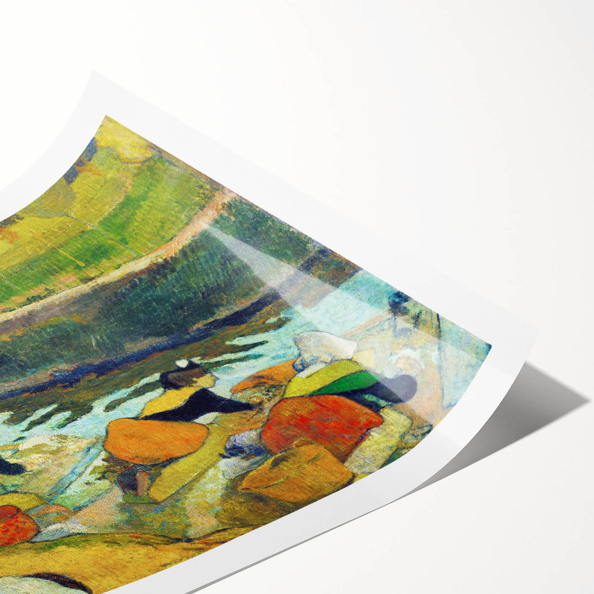 Modern Wall Art: Contemporary Washerwomen Scene in Rustic Pastels