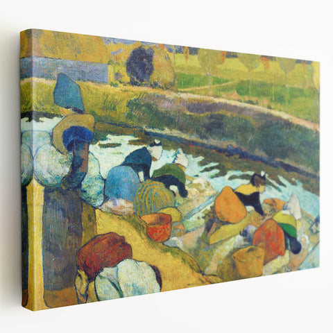 Modern Wall Art: Contemporary Washerwomen Scene in Rustic Pastels