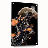 Large abstract wall art on acrylic glass featuring swirling blue and gray hues, suitable for bedroom or dining room decor.