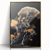 Large art print of natural close-ups in a mid-century modernist style, acrylic on gold-framed canvas.