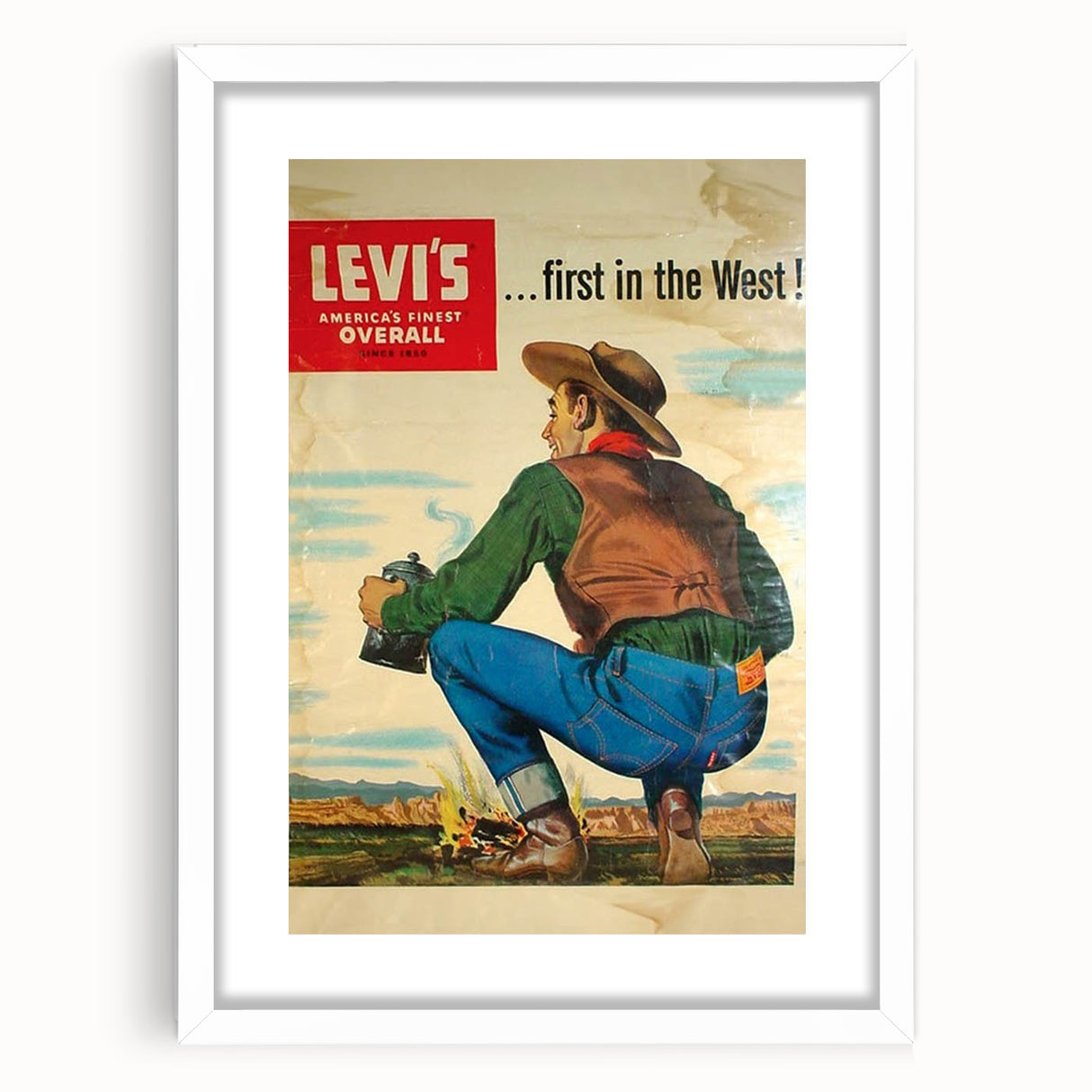 Vintage Levi’s Poster | First in the West Western Art Print