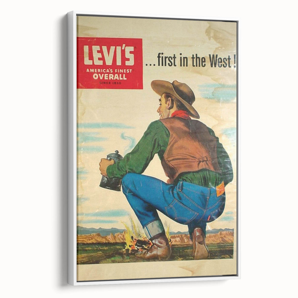 Vintage Levi’s Poster | First in the West Western Art Print