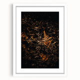 Abstract art print featuring warm autumnal hues on a white framed canvas, ideal for dining room decor.