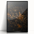 Large abstract wall art featuring swirling autumn hues on a framed acrylic print, suitable for modern living room decor.