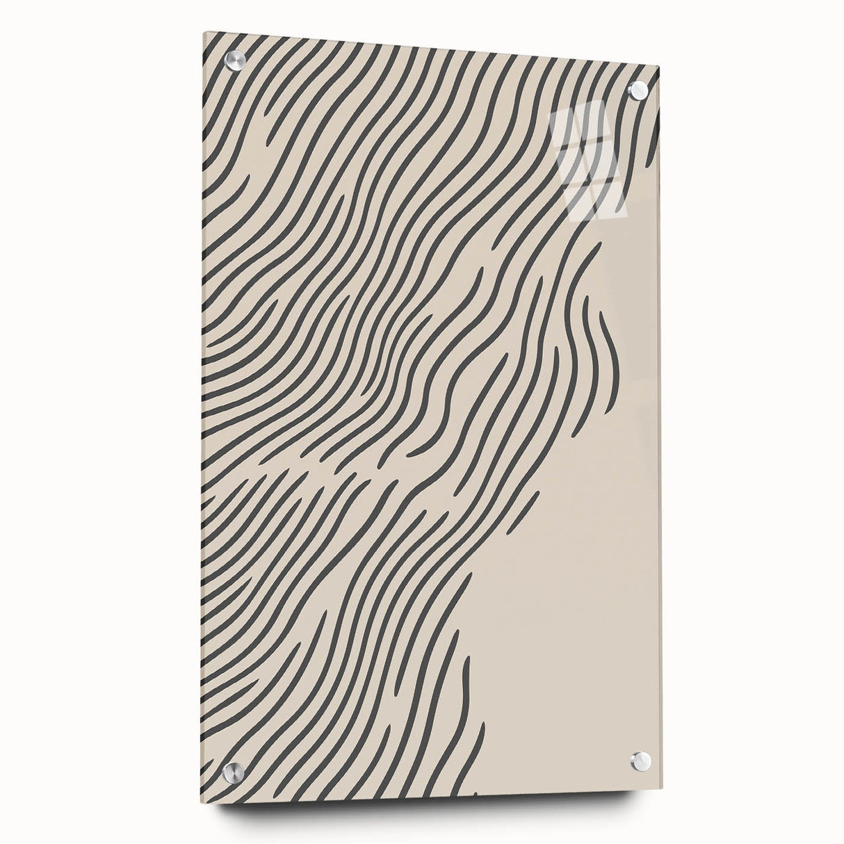 Winter-themed large abstract wall art on acrylic glass, featuring cool blue and white tones.