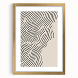 Extra large abstract art print with textured winter motifs in muted gray and white, framed in gold.