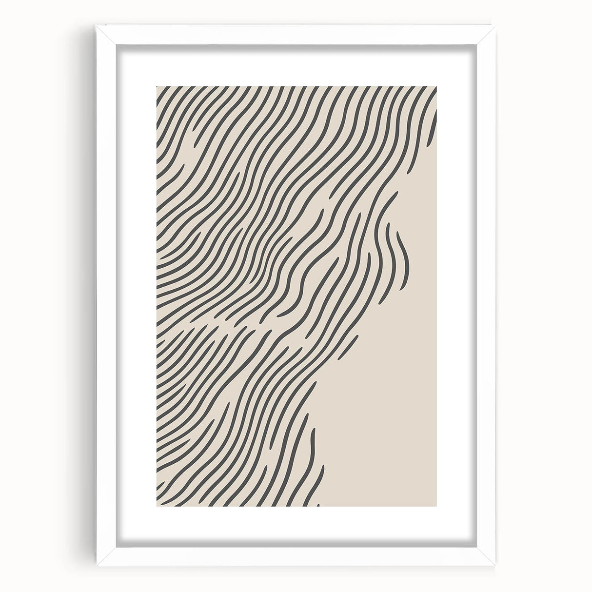 Abstract art print featuring swirling blue and white patterns on a framed canvas, suitable for dining room or bedroom decor.