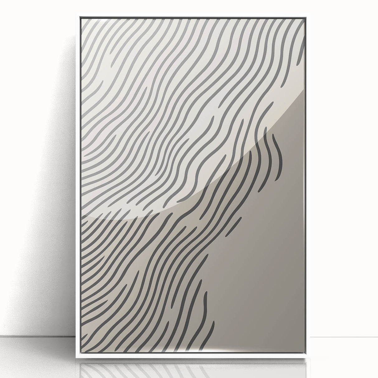 Art deco poster of a winter scene in muted blue and white tones, framed acrylic print, ideal for nursery wall decor.