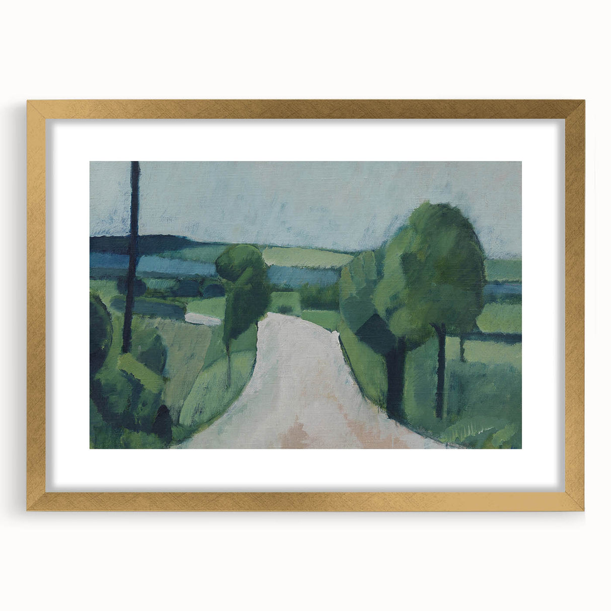 Modern Wall Art: Serene Countryside Landscape in Green and Blue