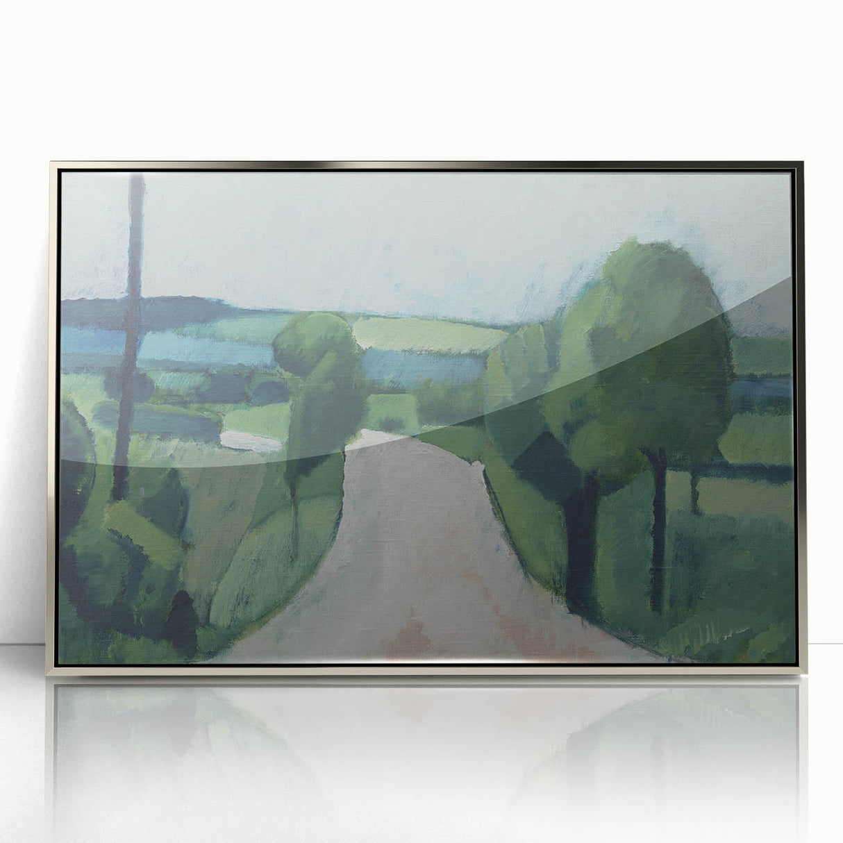 Modern Wall Art: Serene Countryside Landscape in Green and Blue