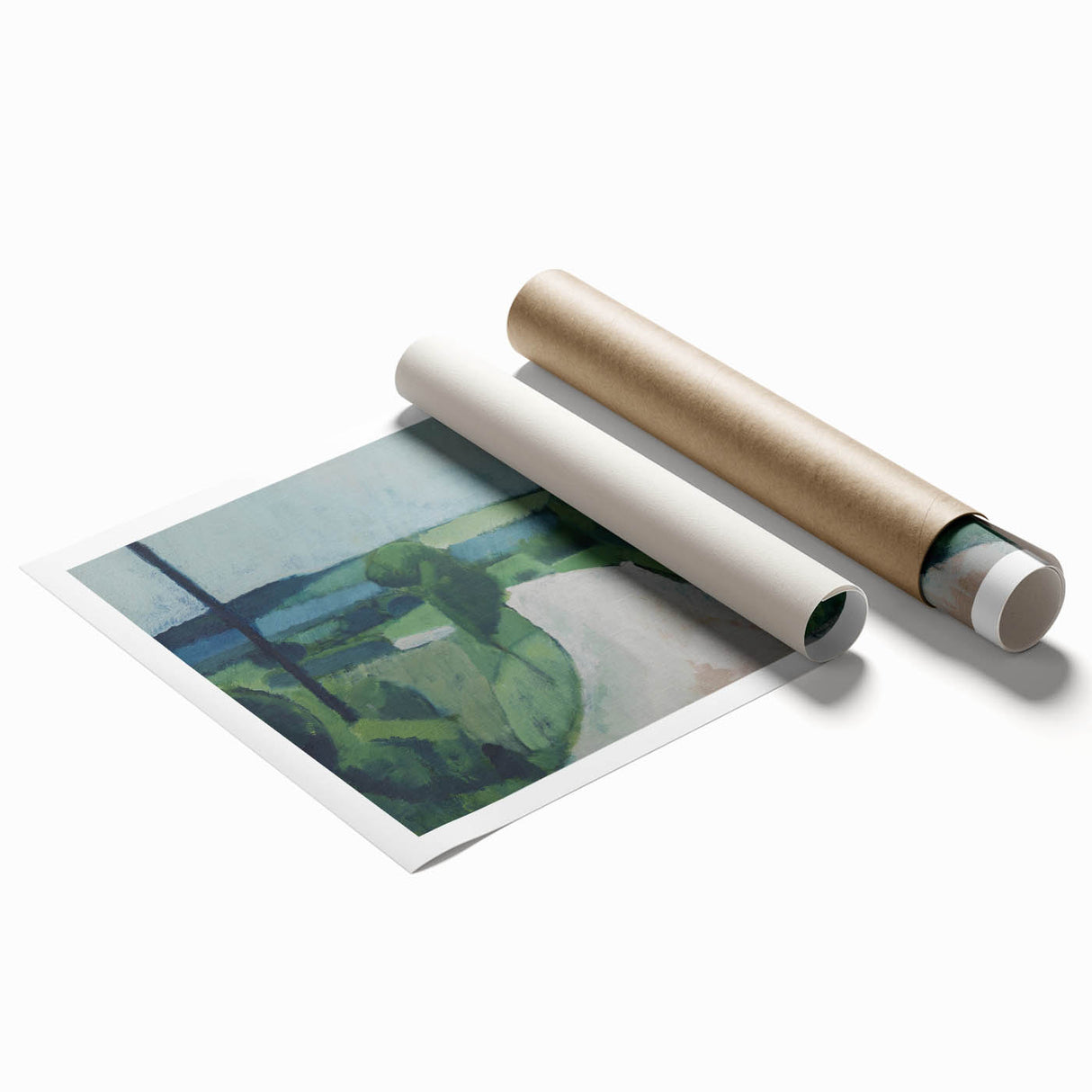 Modern Wall Art: Serene Countryside Landscape in Green and Blue