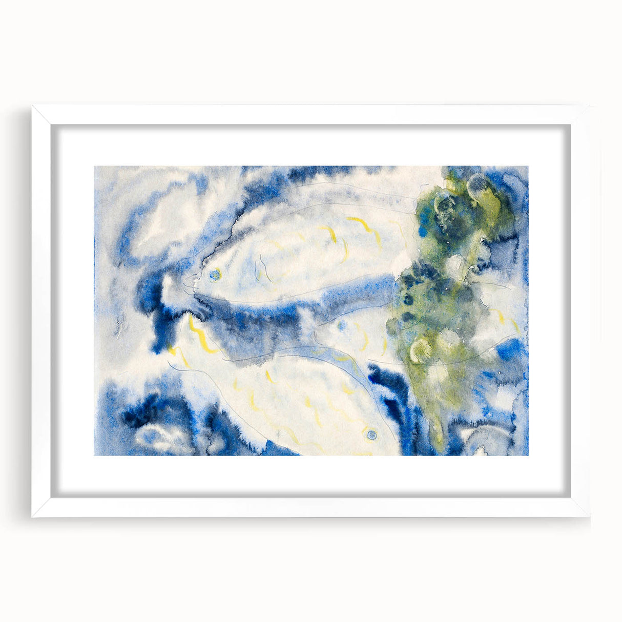 Modern Wall Art: Abstract Fish Composition in Oceanic Blue Tones