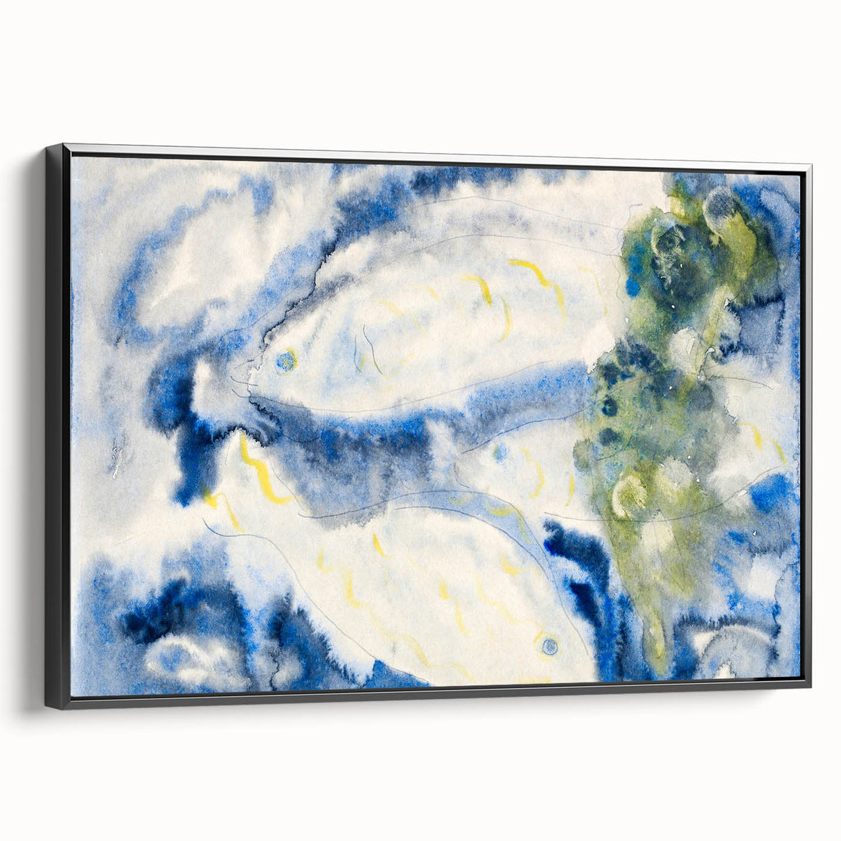 Modern Wall Art: Abstract Fish Composition in Oceanic Blue Tones