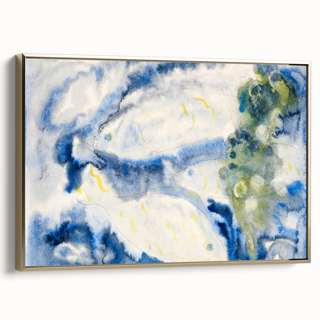 Modern Wall Art: Abstract Fish Composition in Oceanic Blue Tones