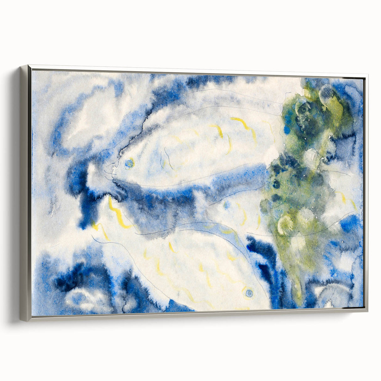 Modern Wall Art: Abstract Fish Composition in Oceanic Blue Tones
